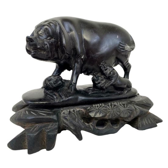 Chinese Carved Stone Pigs on Stand