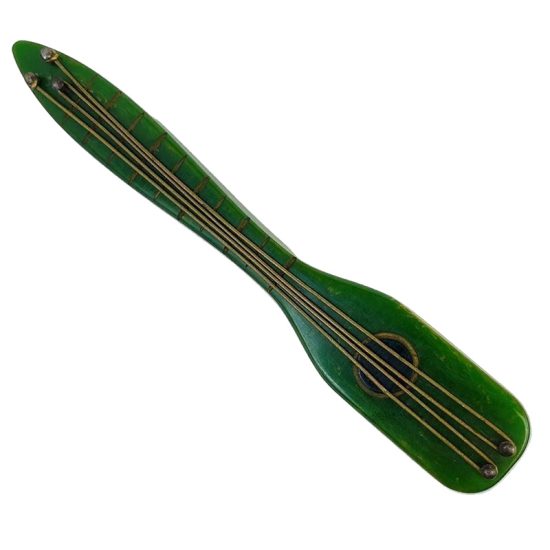 Green Bakelite Guitar Brooch