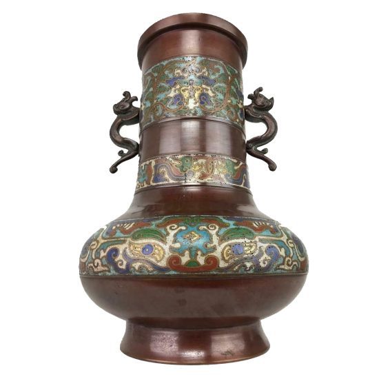 Cloisonne Champleve Enamel Bronze Urn