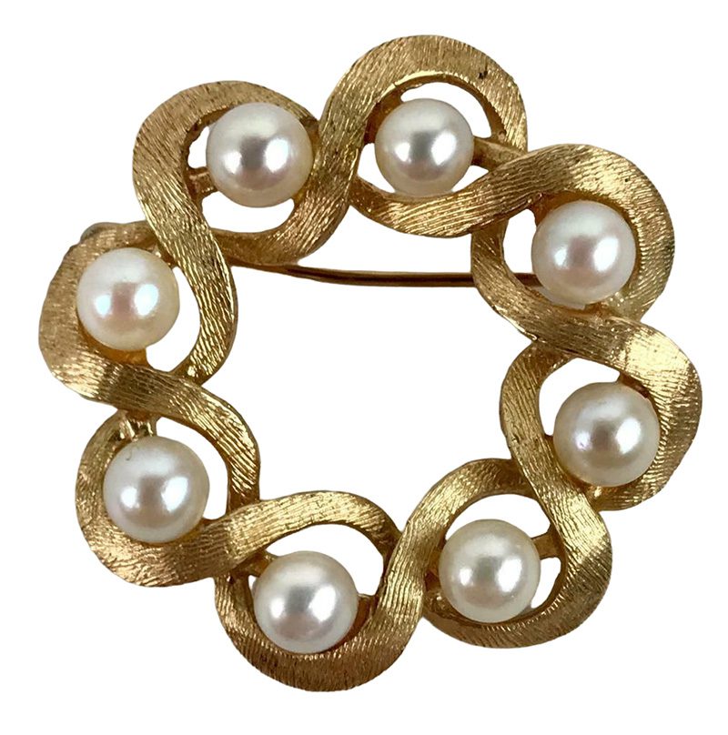 Victorian 14k Gold + Pearls Circle Pin | RI Antiques Mall