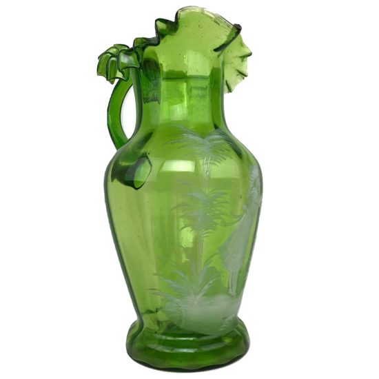 Mary Gregory Scenic Green Glass Pitcher