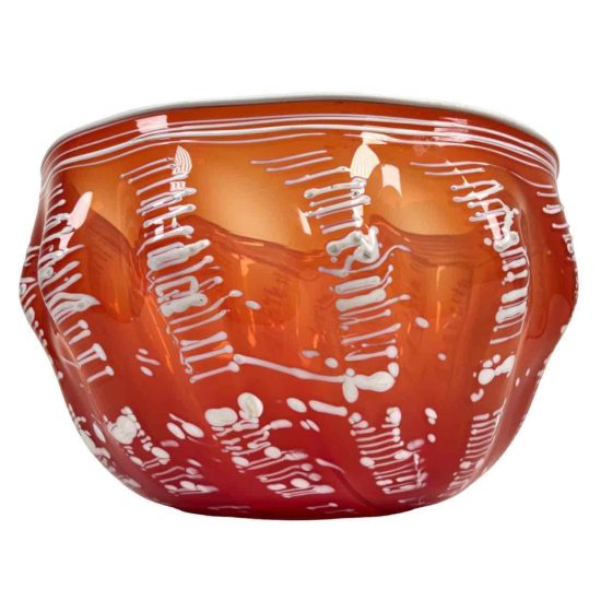 Chihuly-Inspired Orange Blown Glass Bowl