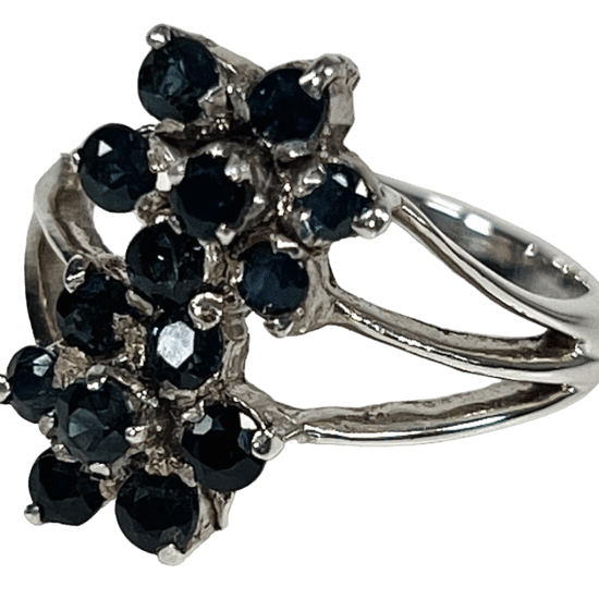 Palladium Sapphire Flower Statement Ring