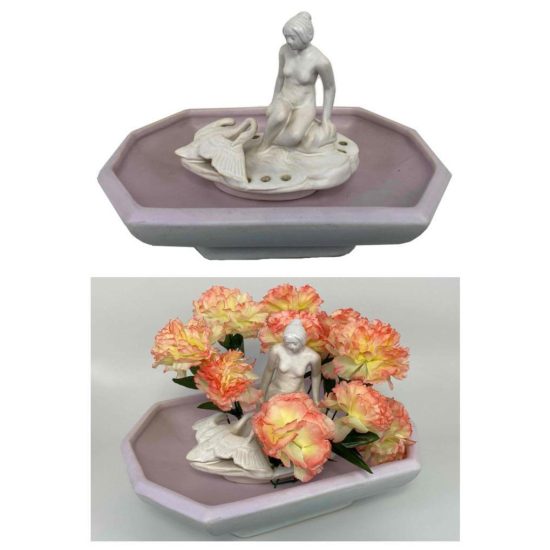 Antique Weller Pottery Swan Flower Frog Bowl