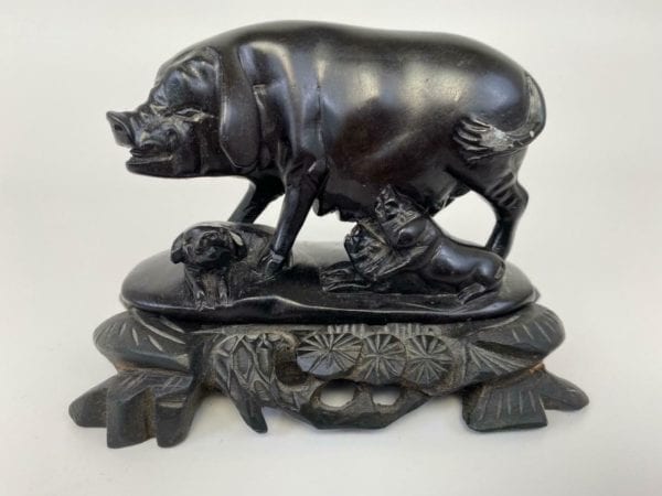 Chinese Carved Stone Pigs on Stand - Image 3