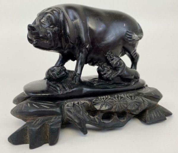 Chinese Carved Stone Pigs on Stand - Image 2