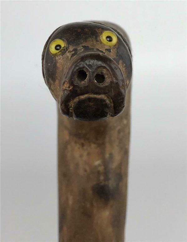 Victorian Carved Wood Dog Head Walking Stick - Image 7