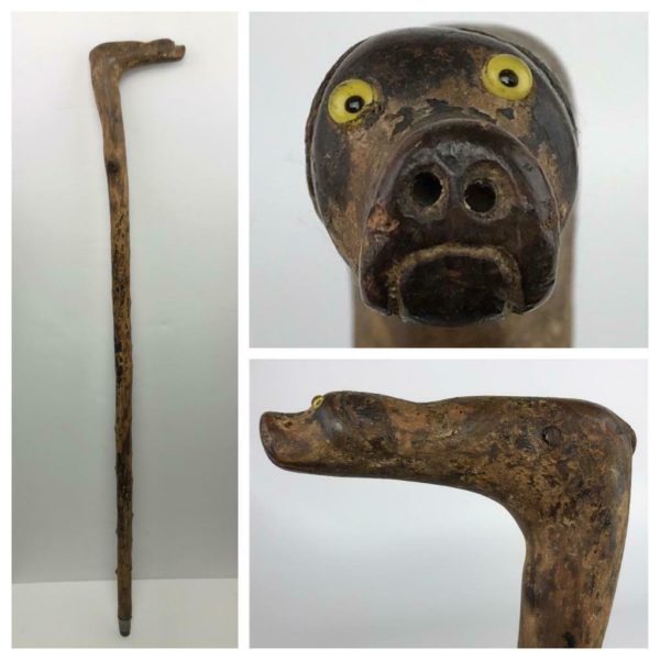 Victorian Carved Wood Dog Head Walking Stick