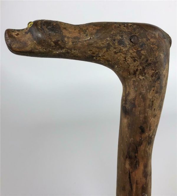 Victorian Carved Wood Dog Head Walking Stick - Image 9