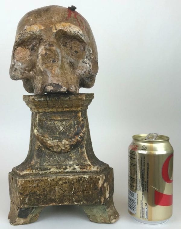 18thC Austrian Memento Mori Carved Wood Skull - Image 3