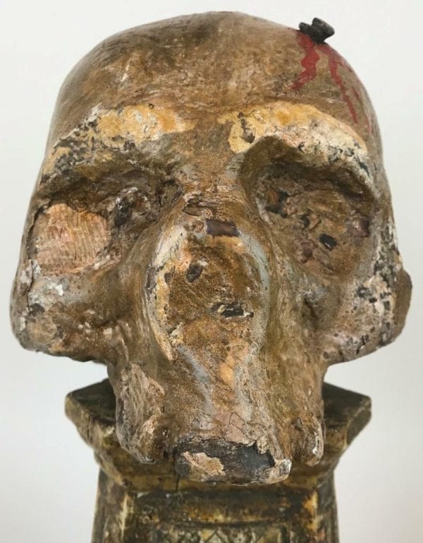 18thC Austrian Memento Mori Carved Wood Skull - Image 8