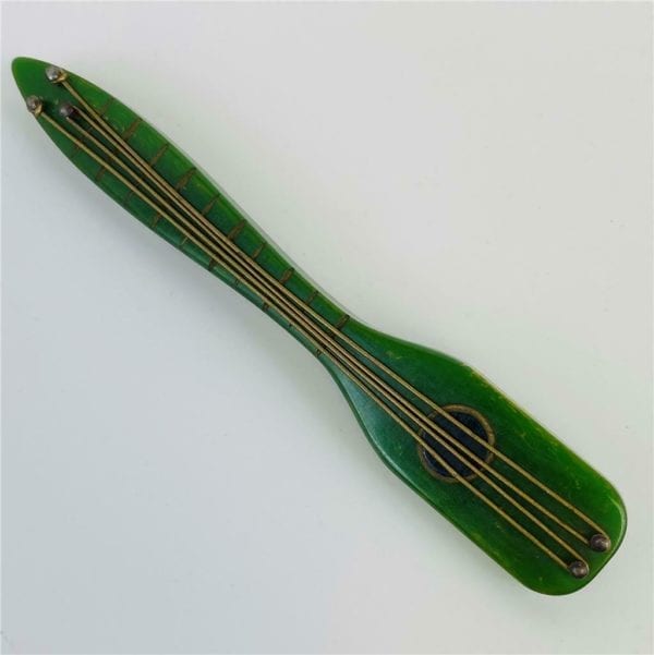Green Bakelite Guitar Brooch - Image 5