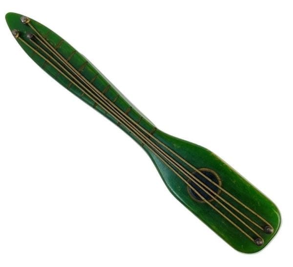 Green Bakelite Guitar Brooch - Image 2